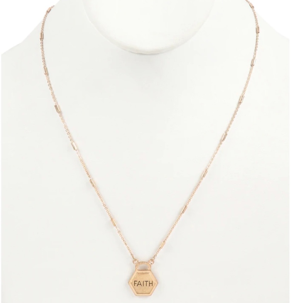 “FAITH” HEXAGON GOLD PENDANT CHARM NECKLACE
